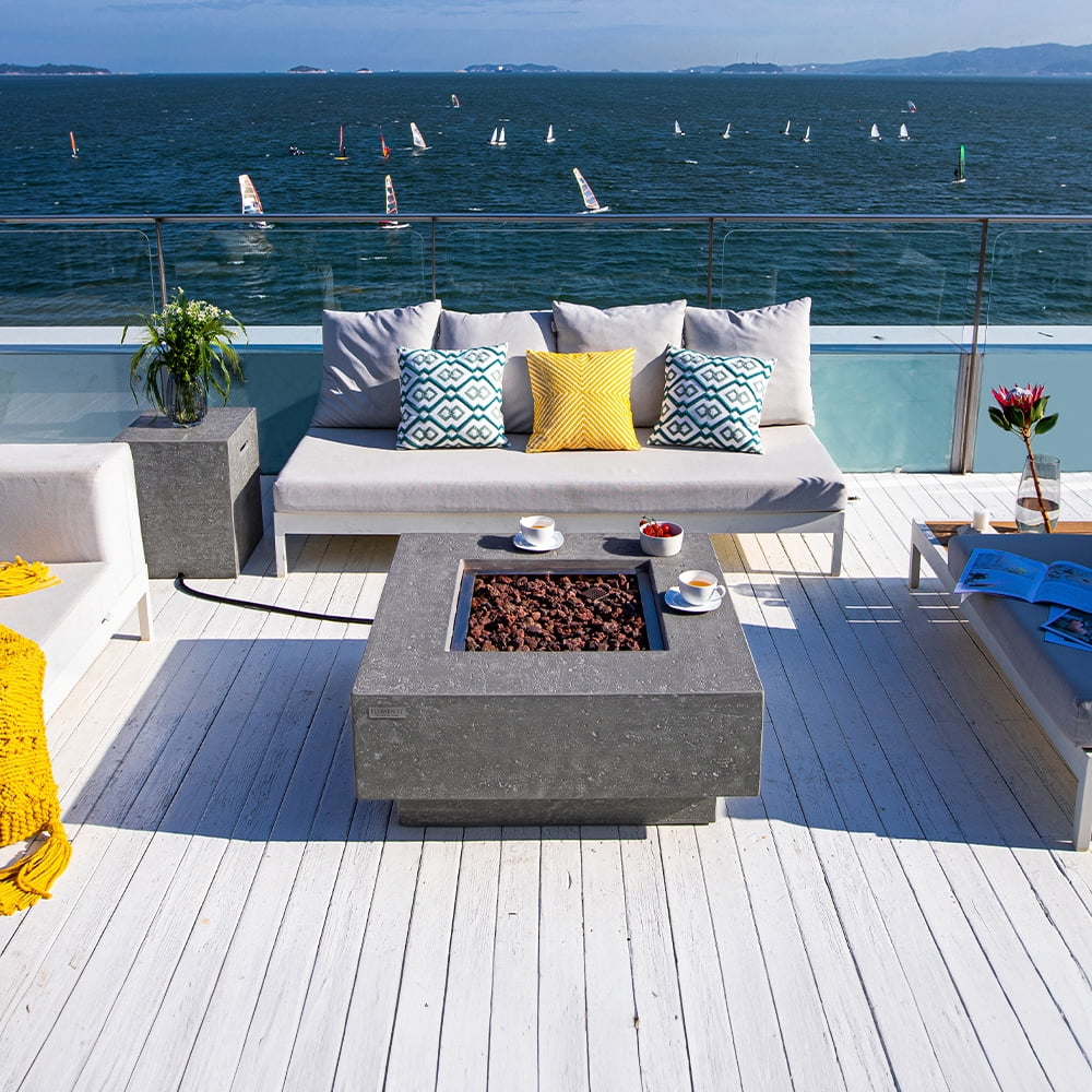 Elementi Manhattan Propane Fire Pit for Outside Outdoor Fire Pit Table Smokeless Fire Pit Concrete Square Fire Table Patio Heater Fireplace 45000 BTUs - Grey, 36 x 36 Inches