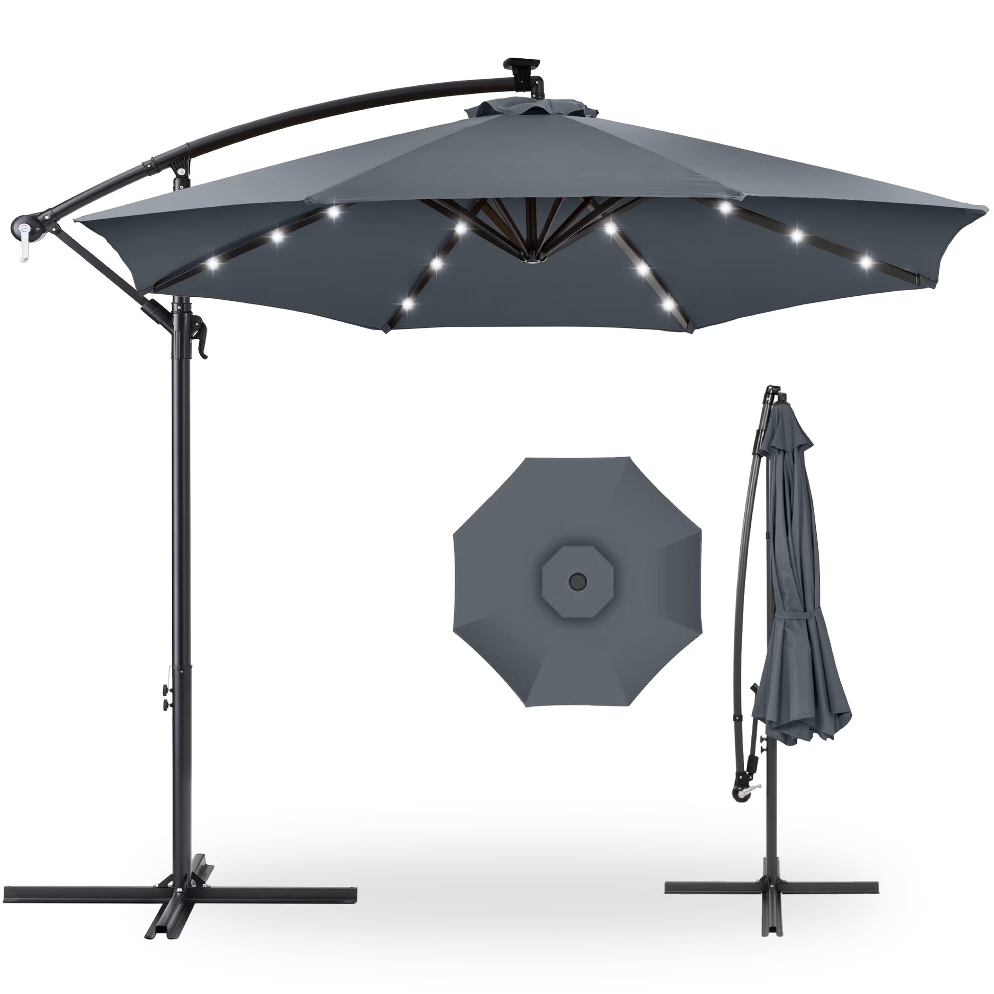 Best Choice Products 10ft Solar LED Offset Hanging Outdoor Market Patio Umbrella w/Adjustable Tilt - Navy Blue