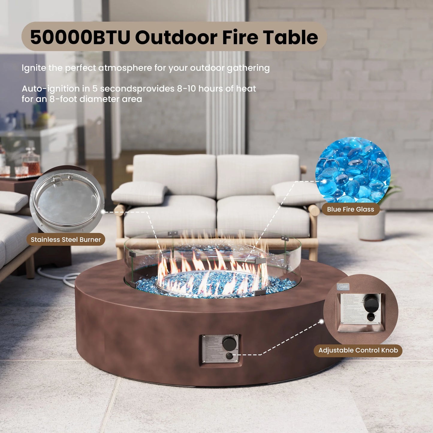 COSIEST 41''Round Fire Pit Table,50000 BTU Outdoor Propane Patio Fire Pit