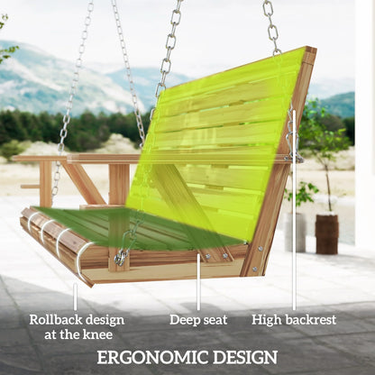 Outsunny Wooden Porch Swing 3-Seater, 5 FT Outdoor Patio Swing Bench with Cupholders, Nature Wood