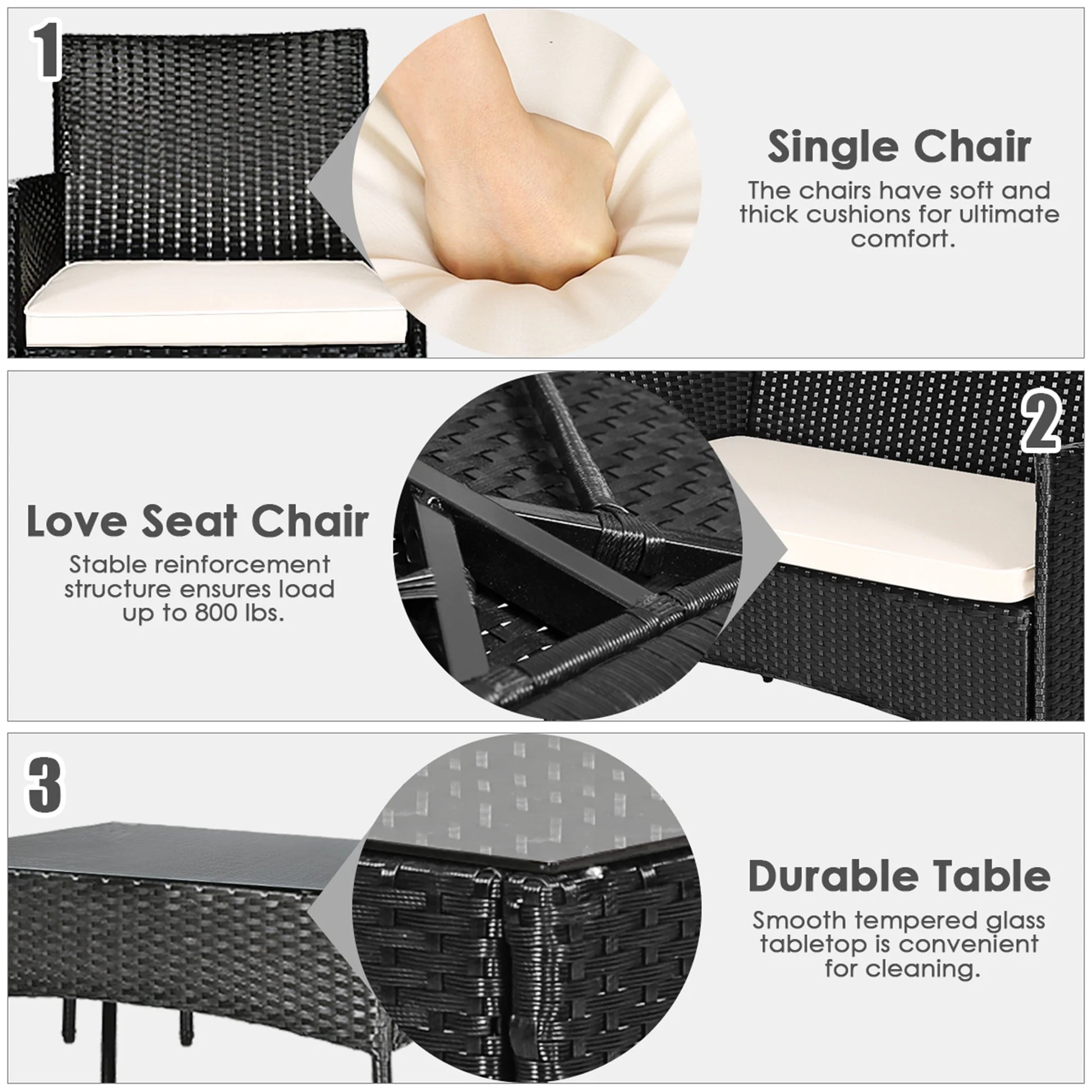 Gymax 4PCS Patio Rattan Conversation Set Outdoor Furniture Set w/Cushion