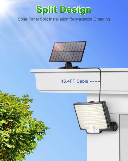 SZRSTH Solar Outdoor Lights - LED Motion Sensor Light with Remote Waterproof Security Flood Light for Patio Garage Porch Yard, 1 Pack