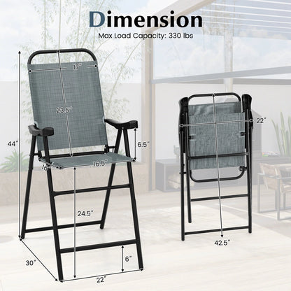 Costway 2 PCS Patio Bar Chair Folding Bar Height Metal Frame with Footrest Garden Blue