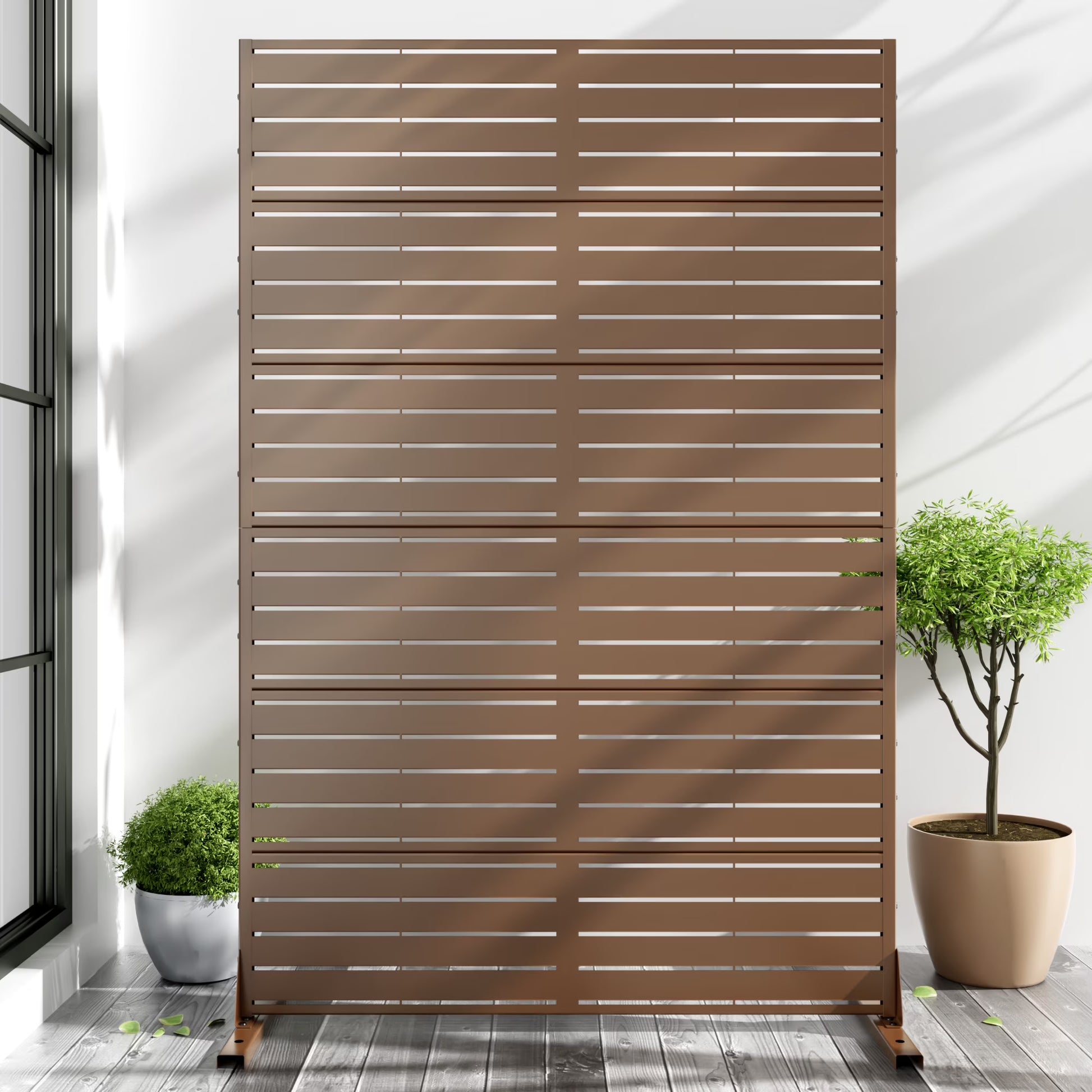 MAYEERTY 72*47" Outdoor Black Metal Privacy Panel Screen for Patio, Classic Louvered