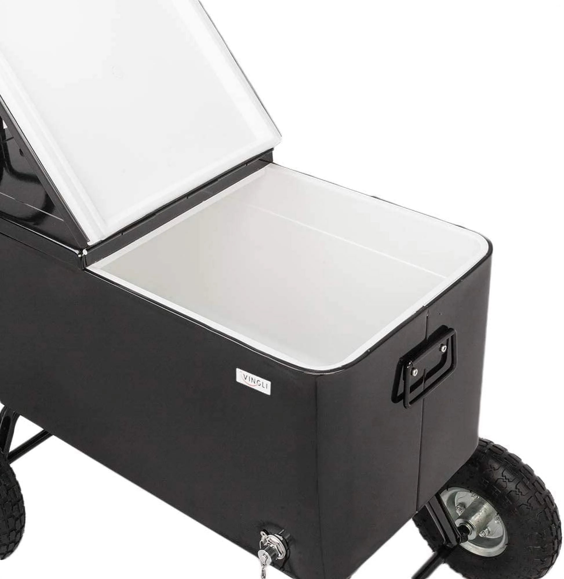 VINGLI 80qt. Wagon Rolling Cooler Ice Chest w/Long Handle and 10" Wheels, Patio Cooler, Outdoor Park Cart on Wheels