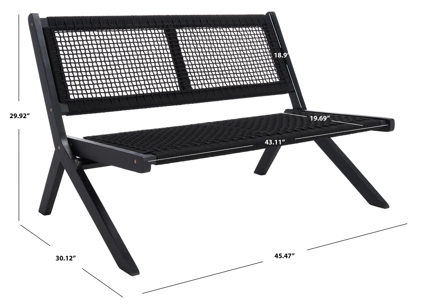 SAFAVIEH Kobina Outdoor Patio, Bench, Black