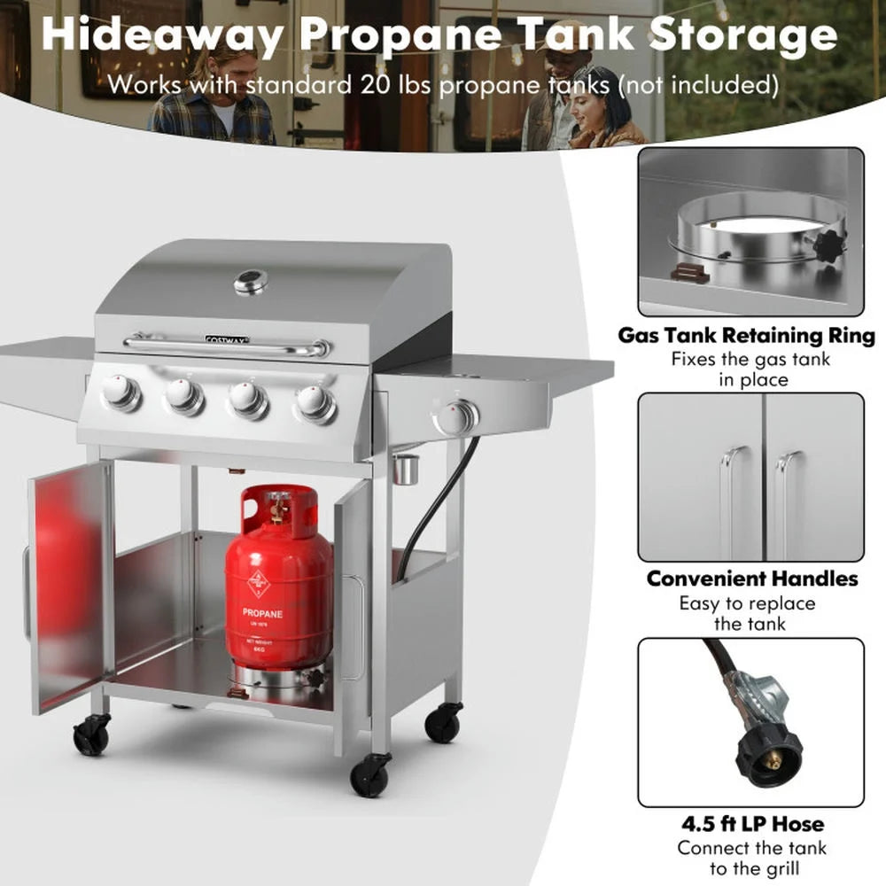 Aimee Lii 50000BTU 5-Burner Propane Gas Grill with Side Burner and 2 Prep Tables, BBQ Grill for Outdoor Cooking Kitchen, Garden and Patio Backyard Barbecue-Silver