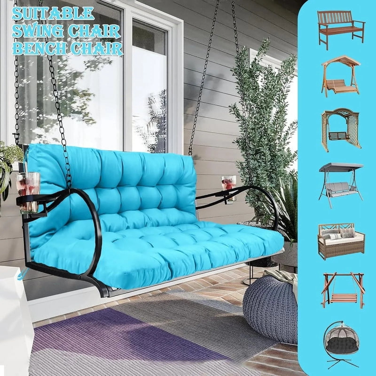 Replacement Cushions for Swing, Waterproof Porch Swing Cushion, 2-3 Seat Outdoor Bench Cushion with Backrest for Patio Furniture Garden Porch Loveseat Glider Pad (Sky Blue 70*40in)
