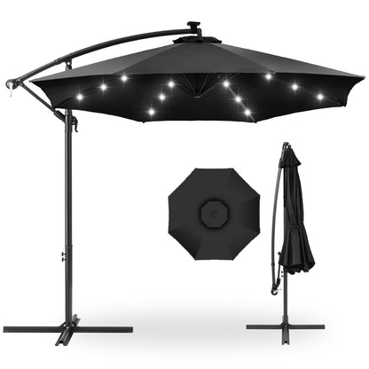 Best Choice Products 10ft Solar LED Offset Hanging Outdoor Market Patio Umbrella w/Adjustable Tilt - Navy Blue