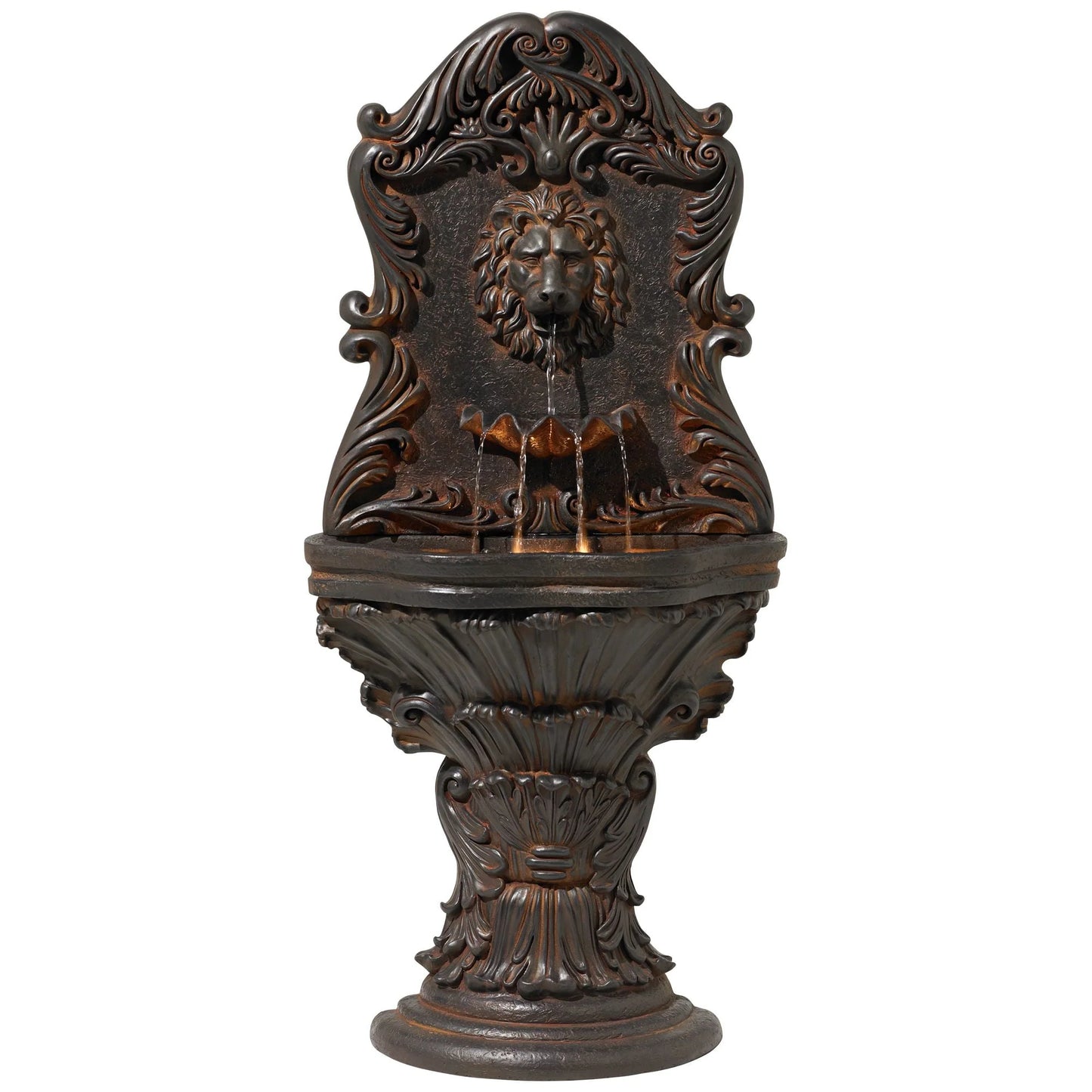 John Timberland Imperial Lion Acanthus Rustic Outdoor Floor Wall Water Fountain with LED Light 50" for Yard Garden Patio Home Deck Porch House Balcony