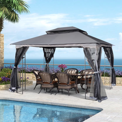 Perfect Garden 13x10ft Patio Gazebo, Metal Frame with Double Roof and Mosquito Net, Brown