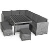 Costway 7 PCS Patio Rattan Dining Set Sectional Sofa Couch Ottoman Garden Red