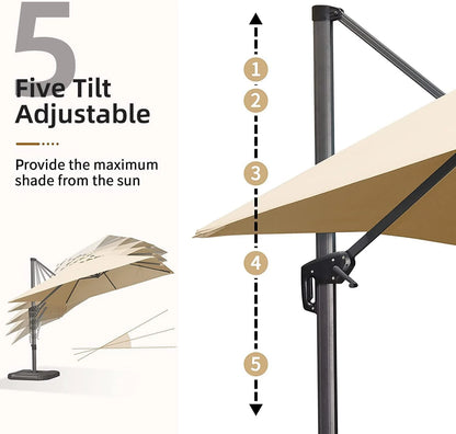 PURPLE LEAF 8x8 Ft Cantilever Umbrella Square Outdoor Patio Umbrella Large Offset Hanging Umbrella Aluminum Umbrella with 360° Rotation Adjustable Garden Pool Umbrella,Beige