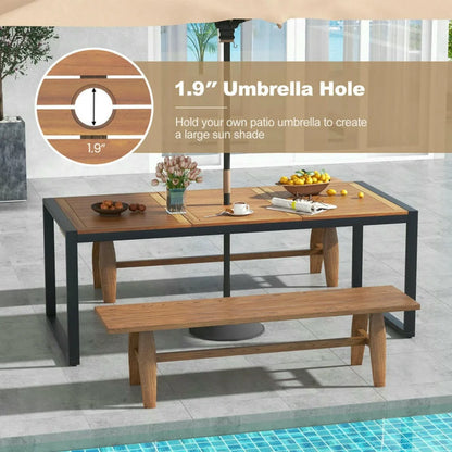 Spaco 79 Inch Acacia Wood Patio Table, Table with 1.9 Inch Umbrella Hole for Outdoor as Garden and Poolside, Brown