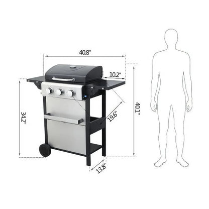 Yiweny 3 Burner BBQ Propane Gas Grill, Stainless Steel 25650 BTU Patio Garden Barbecue Grill with Bottle Opener, Two Foldable Side Shelves & Thermometer, Perfect for Camping, Outdoor Cooking.