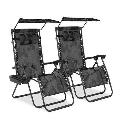 MoNiBloom Zero Gravity Chairs Set of 2, Folding Outdoor Patio Beach Recliner with Canopy Shade & Headrest, Black