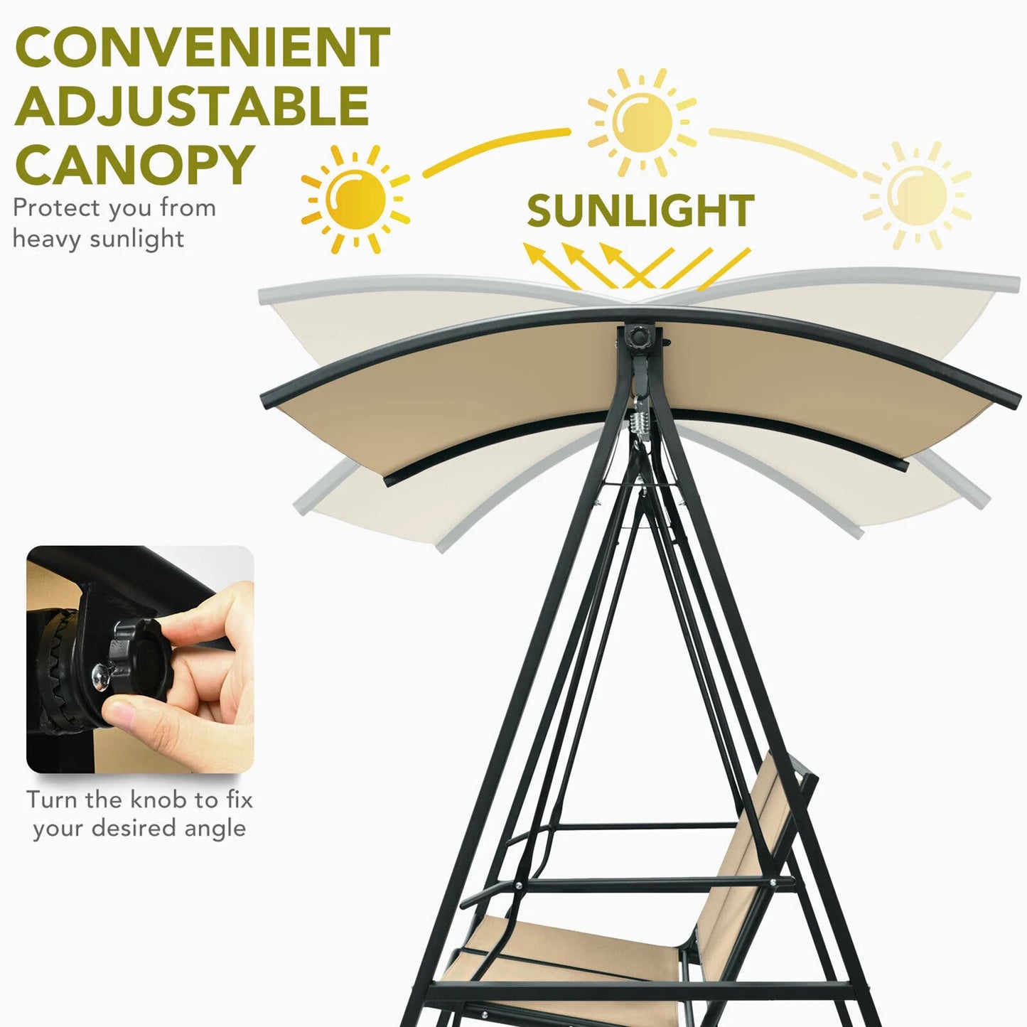 Gymax Patio Canopy Swing Outdoor Swing Chair 2-Person Canopy Hammock Beige