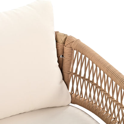 Outdoor Furniture With Thick Cushions & Wood Frame - Beige Rope Patio Fade- Exotic