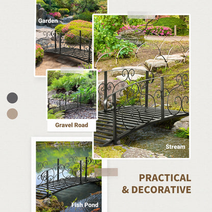 JWRWEF 6FT Garden Bridge with Safety Rails, Decorative Outdoor Steel Pond Bridge, Vine Pattern Handrails for Backyard, Walkway, Yard, Patio, Water Feature