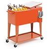 MADOG 80 Quart Rolling Cooler Ice Chest for Outdoor Patio Deck Party, Bar Cold Drink Beverage Cart Tub, Backyard Cooler Trolley on Wheels with Ice Scoop, Catch Tray & Bottle Opener, Pink
