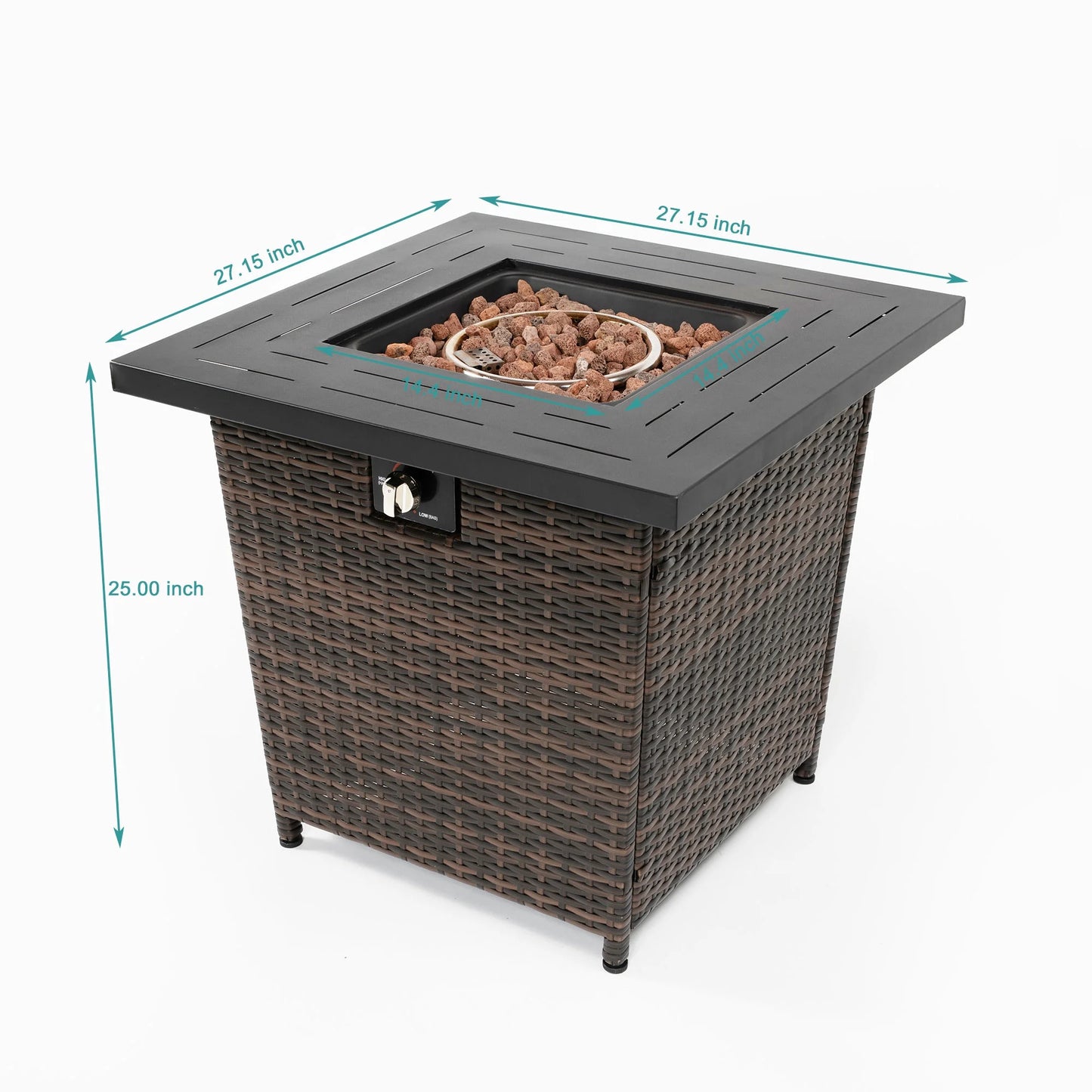 27 inch Gas Fire Pit Table, SYNGAR 2-in-1 40,000 BTU Propane Gas Fire Pit Table, Outdoor Table with Fire Pit, Propane Fire Pit with Lava Stones and Lid, for Patio, Yard, Garden, D7582