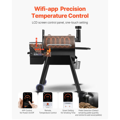 KFFKFF 575 Sq in Wood Fired Pellet Grill and Smoker, BBQ Grills with WiFi-app Management, LCD Display Controller for Outdoor Cooking, Patio and Backyard, Bronze Black