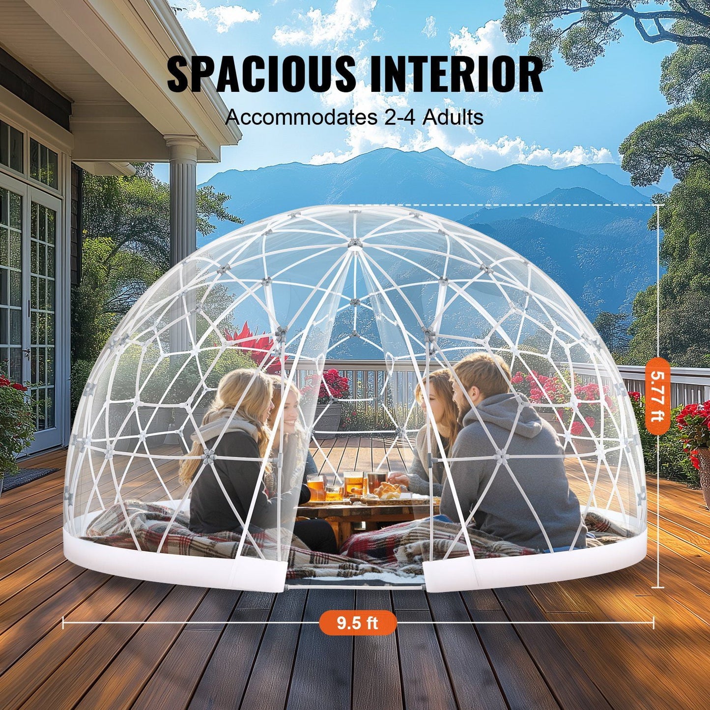 9.5FT Outdoor Bubble Tent - Transparent Dome Camping Shelter with Zip Door & Windows - Waterproof Pop-Up Tent for Stargazing, Backyard, Patio & Glamping - Portable Instant Setup