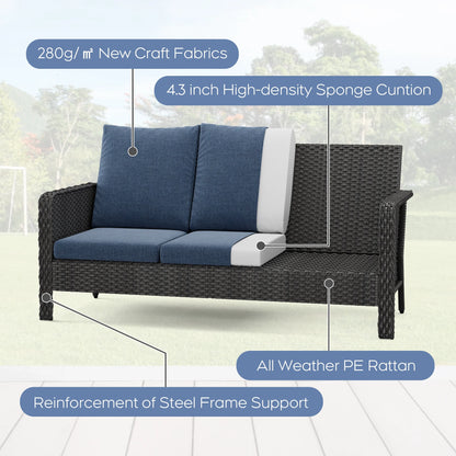 Brafab 7 Seat Outdoor Patio Furniture Set with 44" Gas Fire Pit Table, PE Wicker Patio Conversation Sets Cushioned Seat Couch Outdoor Sectional Chair Sofa Set for Yard Garden Porch