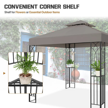 COOS BAY 8x8 Outdoor Patio Gazebo with Corner Shelves, Two-Tier Soft Top Canopy for Backyard, Lawn, Deck and Garden, Gray