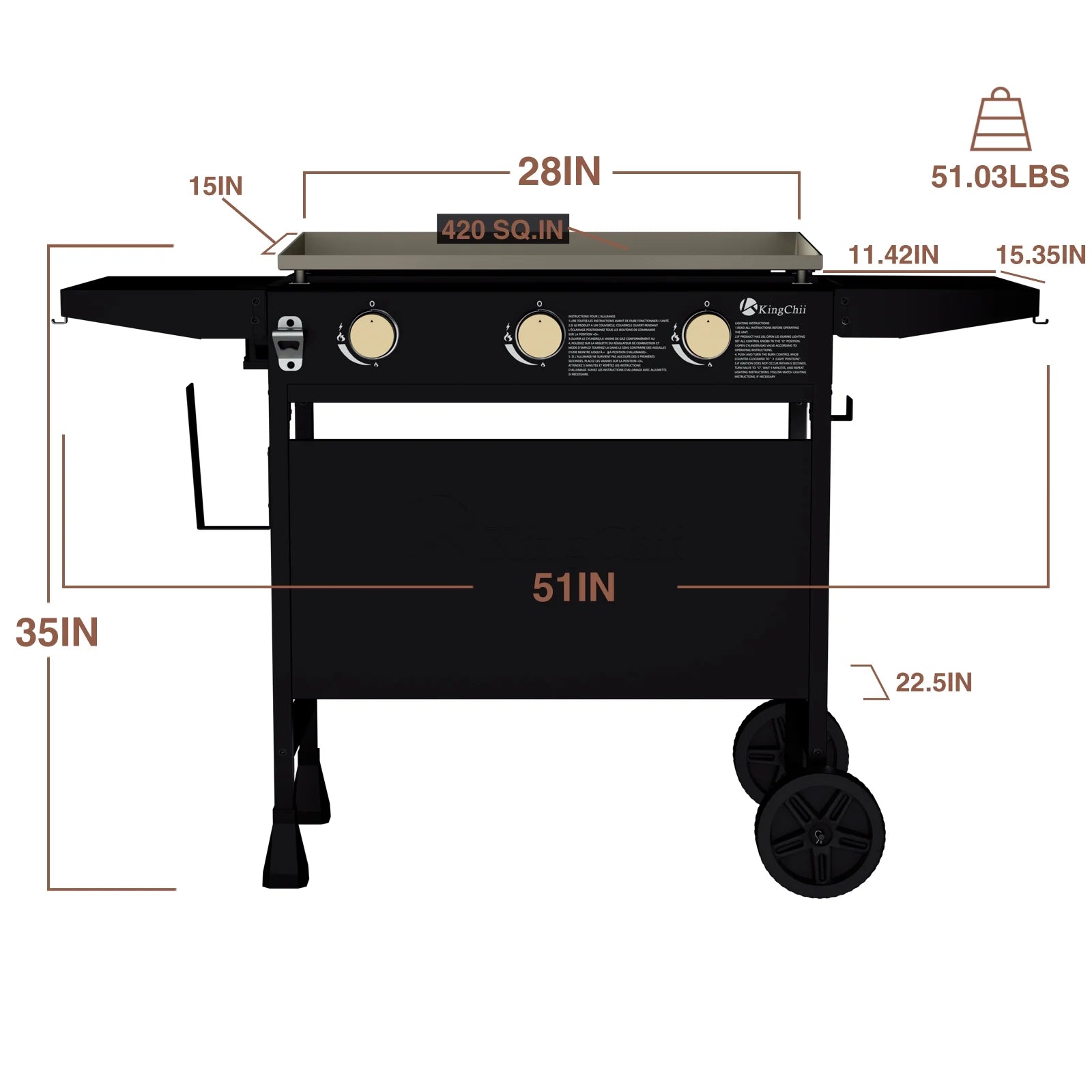 KingChii 3-Burner 28" Propane Griddles Outdoor Flat Top Gas Grill Griddle for Camping, Tailgating, BBQ, Parties, Backyard & Patio