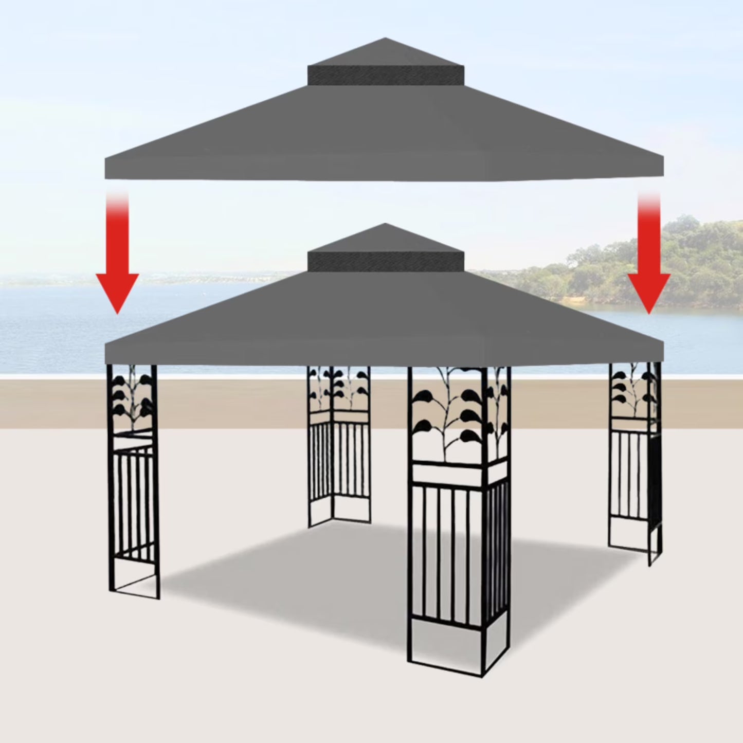 10x10 Ft Outdoor Patio Gazebo Replacement Canopy Double Tiered Gazebo Tent Roof Top Cover Only Frame Not Include Durable Replacement For Outdoor Shade Needs