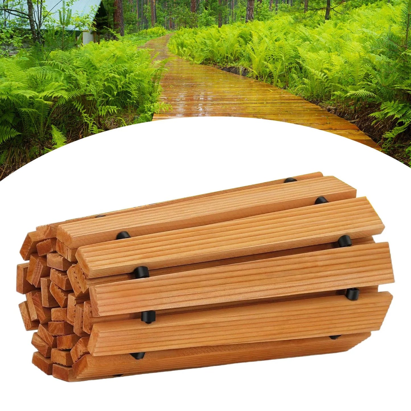 oshhni Wooden Garden Pathway Curved Boardwalk Walkway for Patio Event Outdoor Space