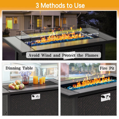Sobaniilo Fire Pit 45in Propane Fire Pit with Rain Cover and Lava Rock, Outdoor Firepit Table 50000 BTU 3-in-1 Fire Table for Patio/Yard/Balcony, Rectangular, Black