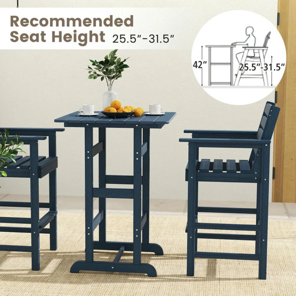 GVN Outdoor Eating Tables,Patio Table,30 Inch Square Bar Table Dining Table with Slatted Tabletop for Poolside-Navy
