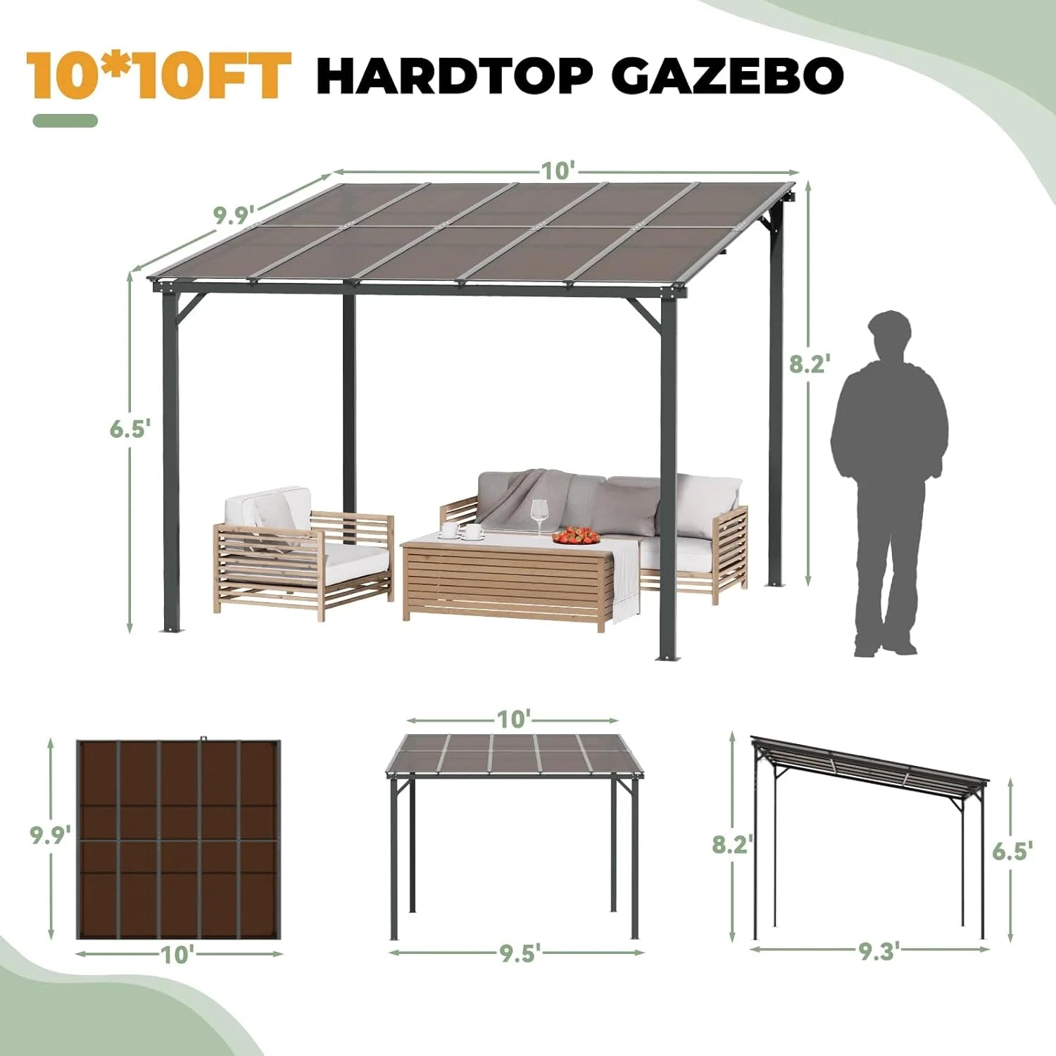 10x8 Pergola Patio Gazebo, Hardtop Outdoor Gazebo with Roof for Backyard, Decks, Garden