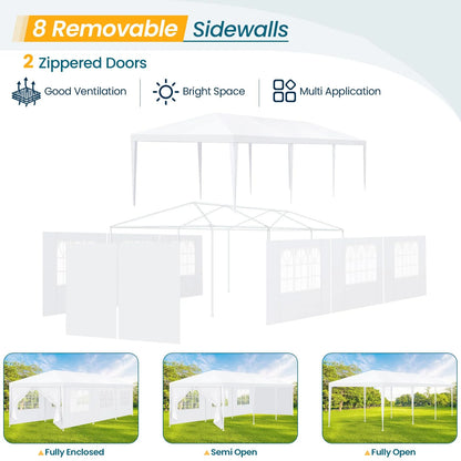 Hoteel Party Tent 10x20 Canopy Tents for Parties with 4 Removable Sidewalls, Patio Camping Gazebo, Portable Tent for Parties, Weddings, BBQ, Waterproof, White
