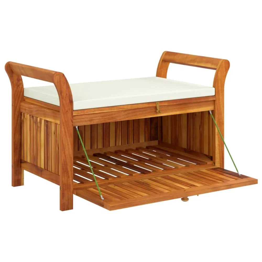 vidaXL Patio Collection Solid Acacia Wood Outdoor Storage Bench with Cushion - Loveseat