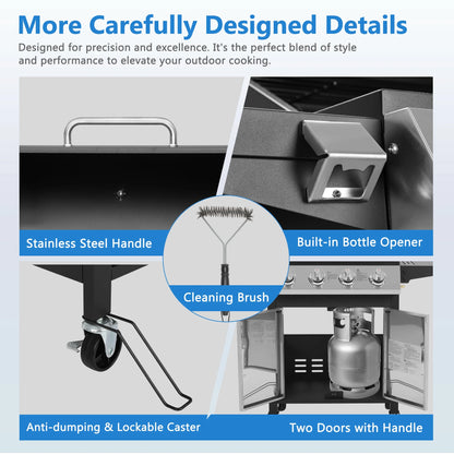 SEGMART 4 Burner BBQ Propane Gas Grill, Stainless Steel 40,000 BTU Patio Garden Barbecue Grill with Folding Side Tables, Cleaning Brush & Thermometer, Perfect for Camping, Outdoor Cooking