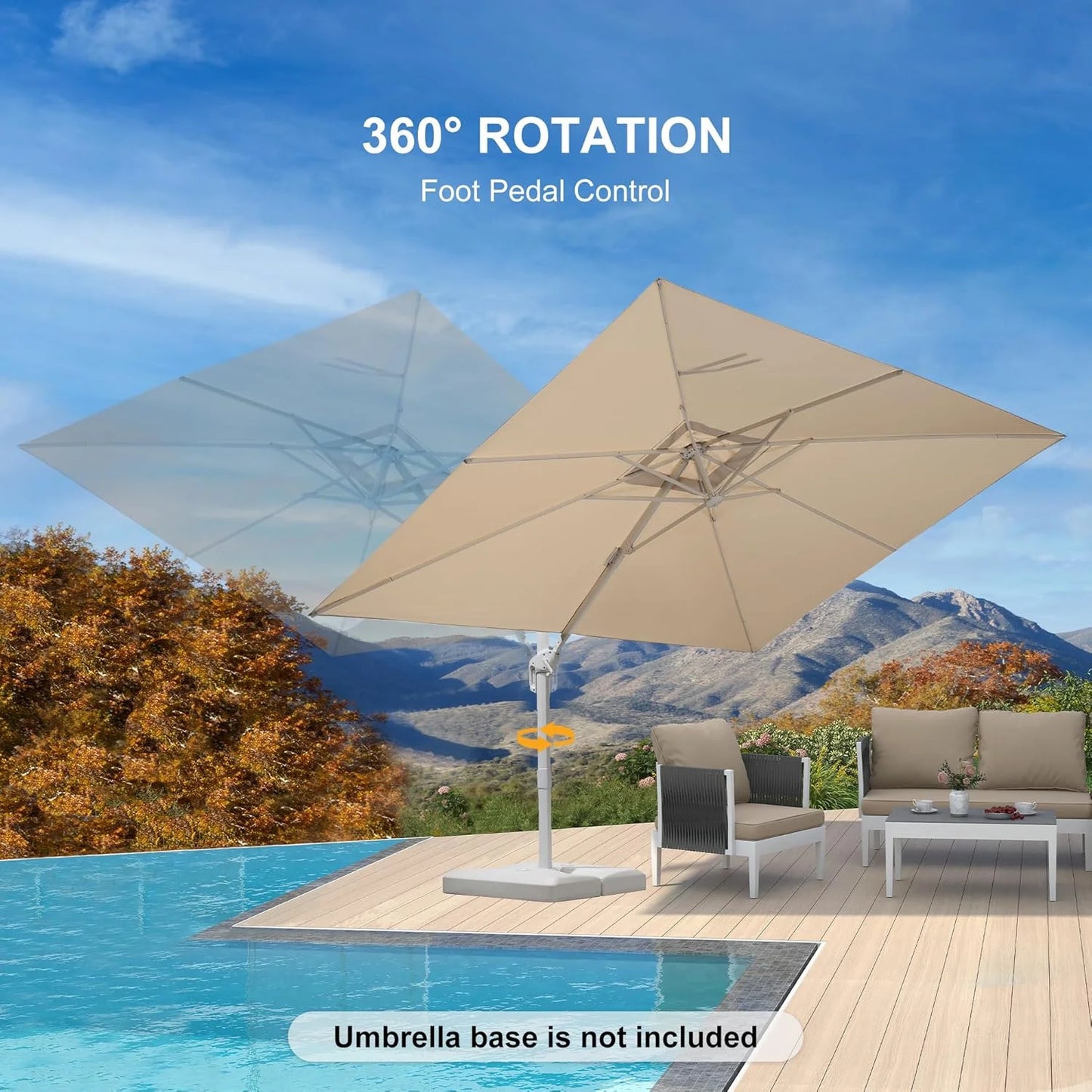 PURPLE LEAF 9 11.5 FT Patio Umbrella White Cantilever Offset Umbrella Rectangle Outdoor Umbrella with 360° Rotation for Garden Deck Pool, Beige