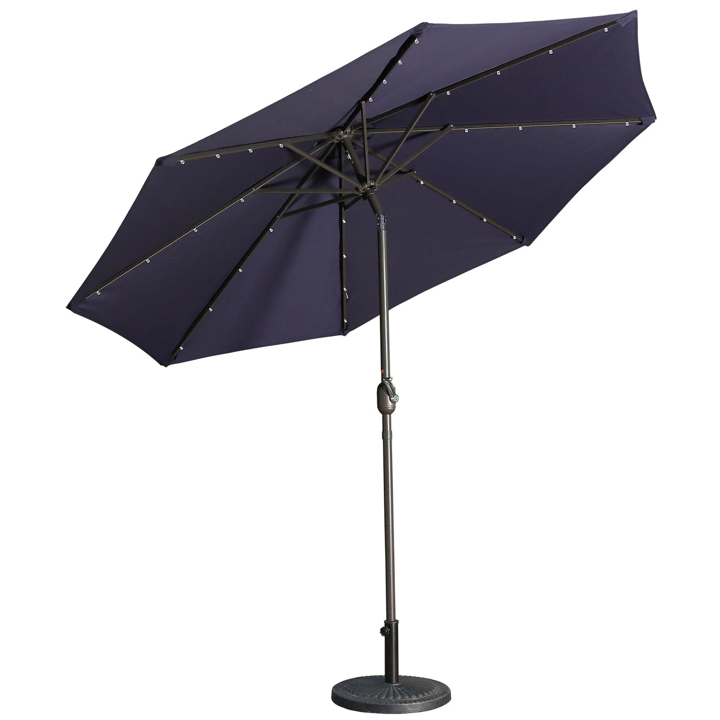 9ft Patio Umbrella Outdoor Market 32 LED Solar Umbrella with Tilt and Crank(Navy Blue)