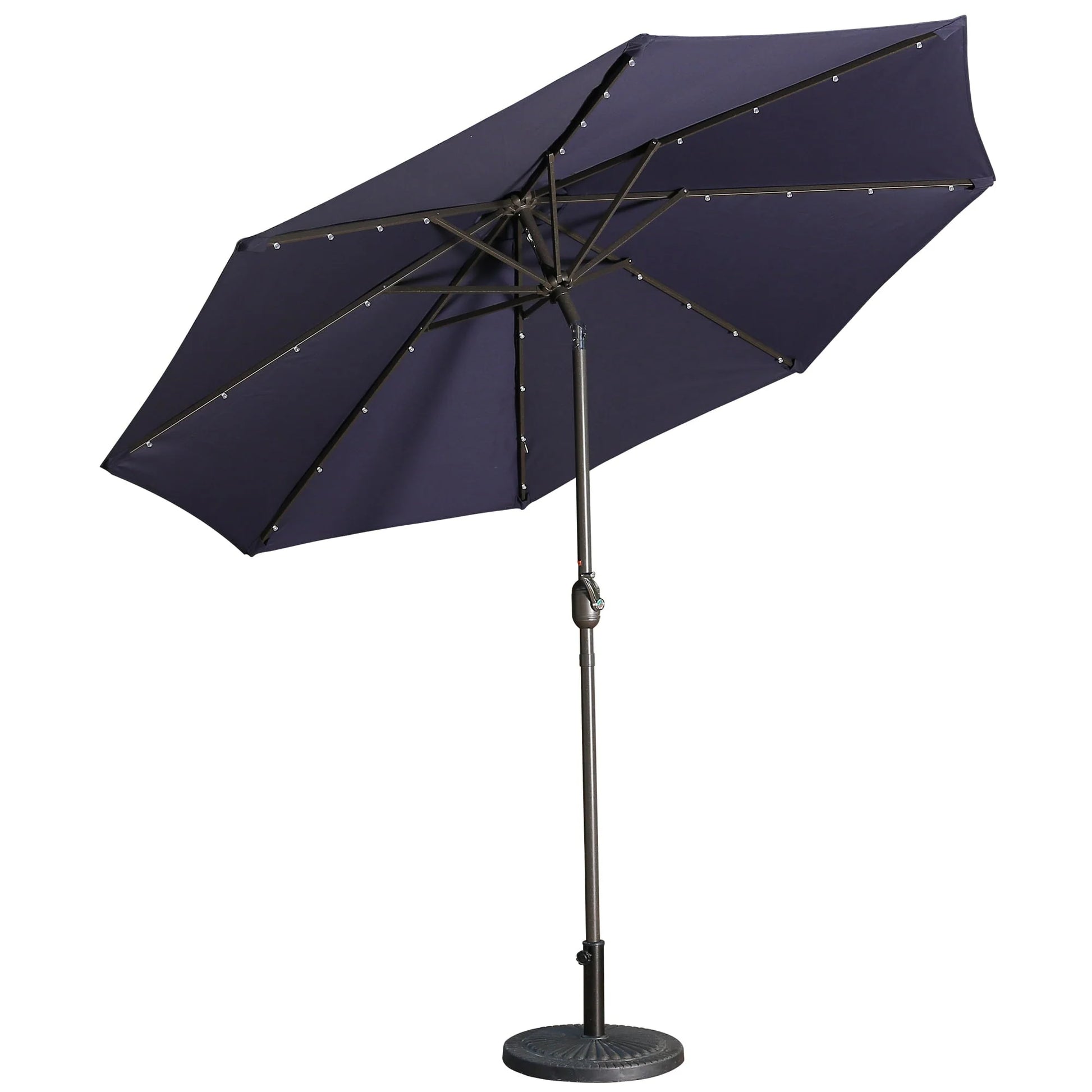 9ft Patio Umbrella Outdoor Market 32 LED Solar Umbrella with Tilt and Crank(Navy Blue)