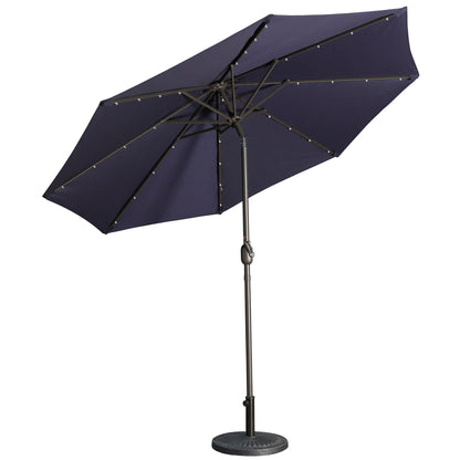 9ft Patio Umbrella Outdoor Market 32 LED Solar Umbrella with Tilt and Crank(Navy Blue)