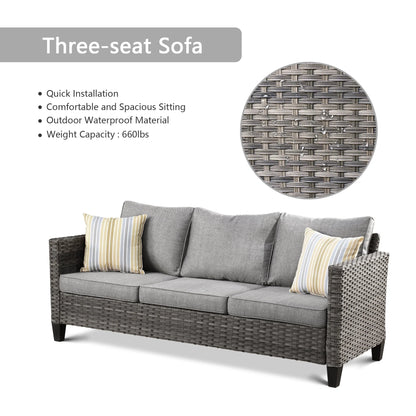 Ovios 3-Piece Outdoor Furniture Set All-Weather Wicker Patio Sofa with Cushions for Conversations