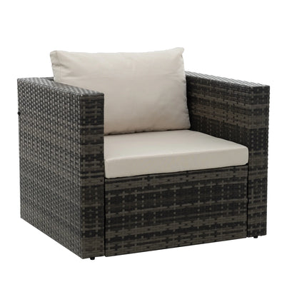 Highsound 6 Piece Patio Furniture Sets, All Weather PE Wicker Rattan Outdoor Sectional Sofa Conversation Couch with Glass Table, Cushions and Ottoman, for Lawn, Garden, Backyard, Beige