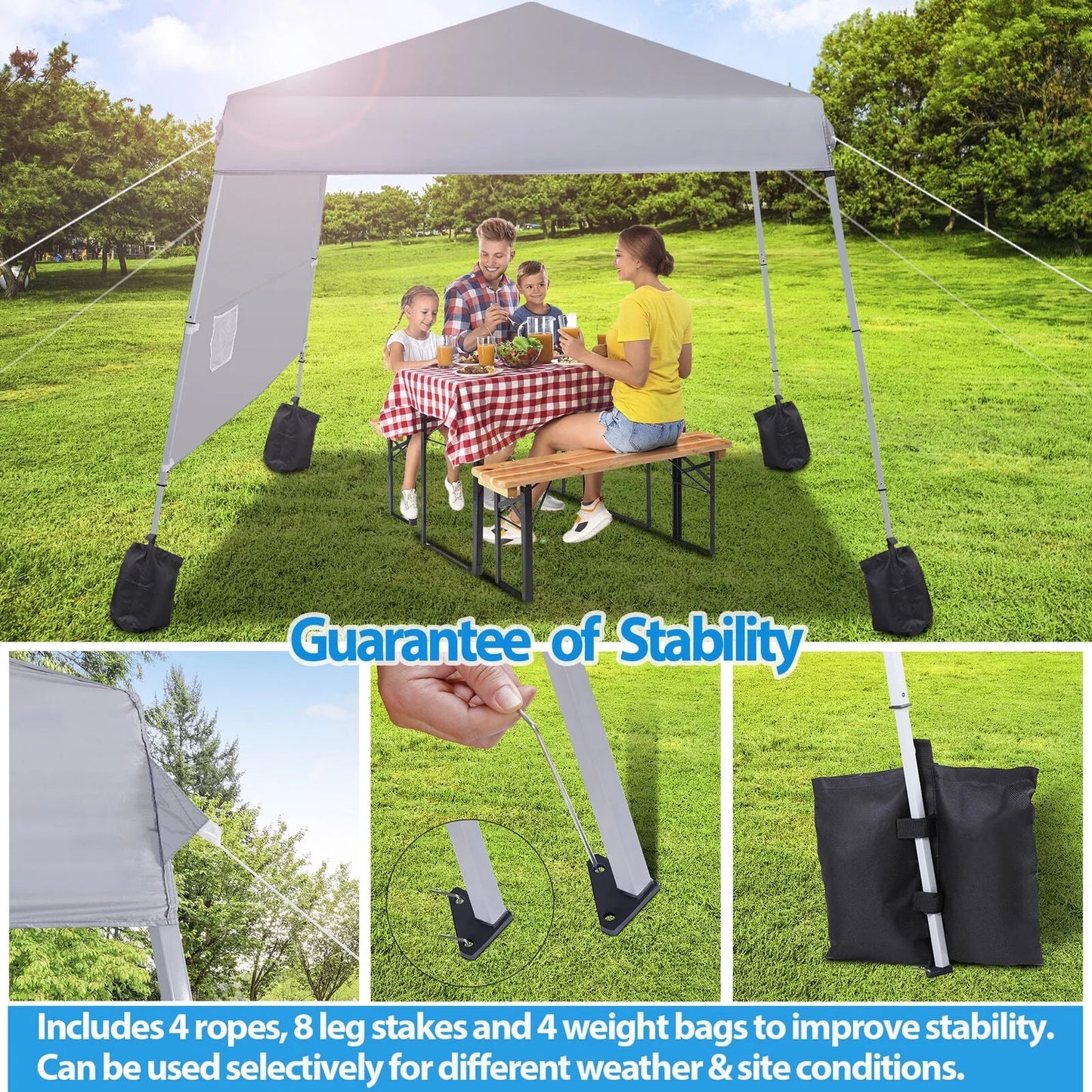 YUONAO 8x8 FT Slant Leg Pop Up Canopy Tent with Sidewall, Outdoor Wedding Party Gazebo, Portable Sun Shelter for Patio, Backyard, Beach – Gray