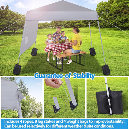 YUONAO 8x8 FT Slant Leg Pop Up Canopy Tent with Sidewall, Outdoor Wedding Party Gazebo, Portable Sun Shelter for Patio, Backyard, Beach – Gray