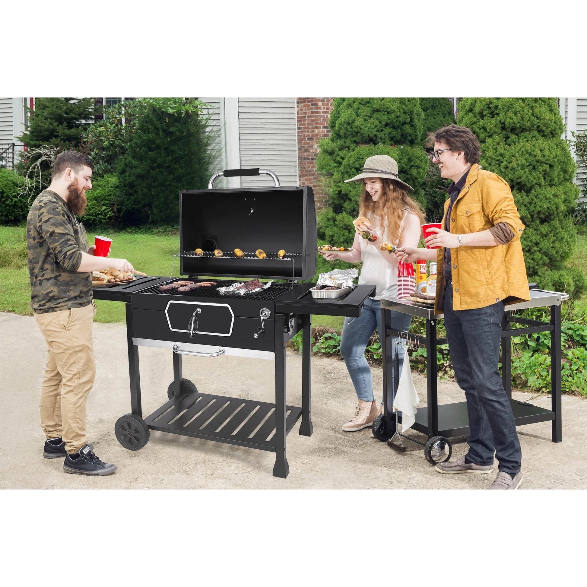 Gourmet 30" CD2030AN Deluxe Charcoal Grill, BBQ Smoker Picnic Camping Patio Backyard Cooking, Black