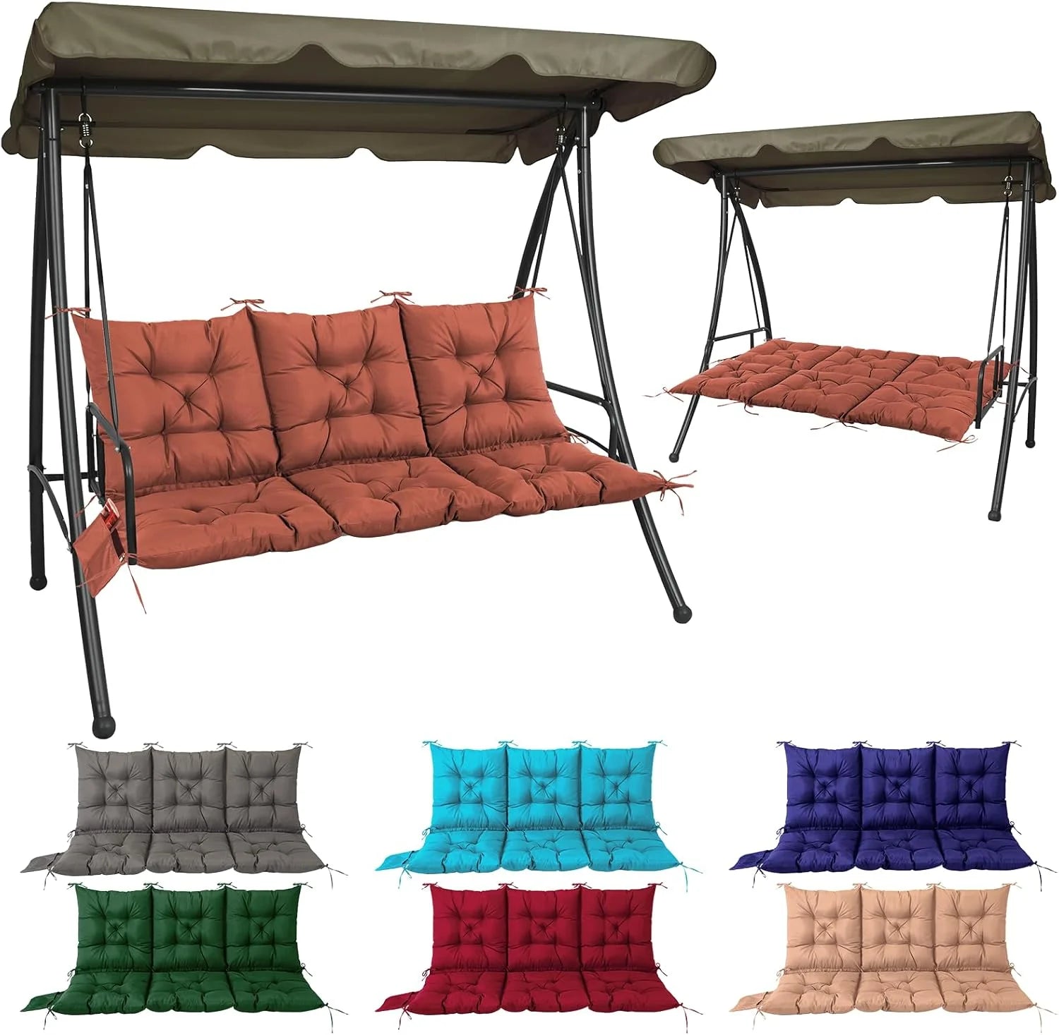 NACATIN 3 Seat Cushion for Outdoor Swing - 60x40 inches, 4" Thick Porch Swing Cushions with Ties and Storage Bag, Waterproof Bench Replacement Cushions for Patio, Outdoor, Backyard and Garden (Khaki)