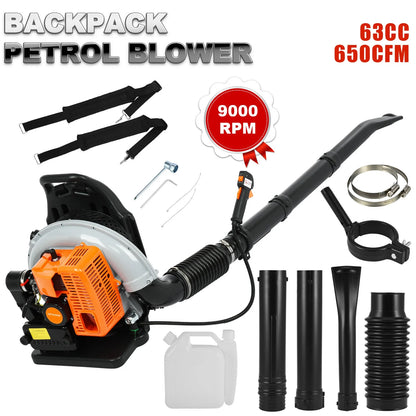 Limorve EB650 Backpack Leaf Blower, 2-Stroke Engine Multi-purpose 63 Cubic Centimeter High Strength Snow Blower for Lawn Care, Patio, Sidewalk,Snow Blowing-Orange