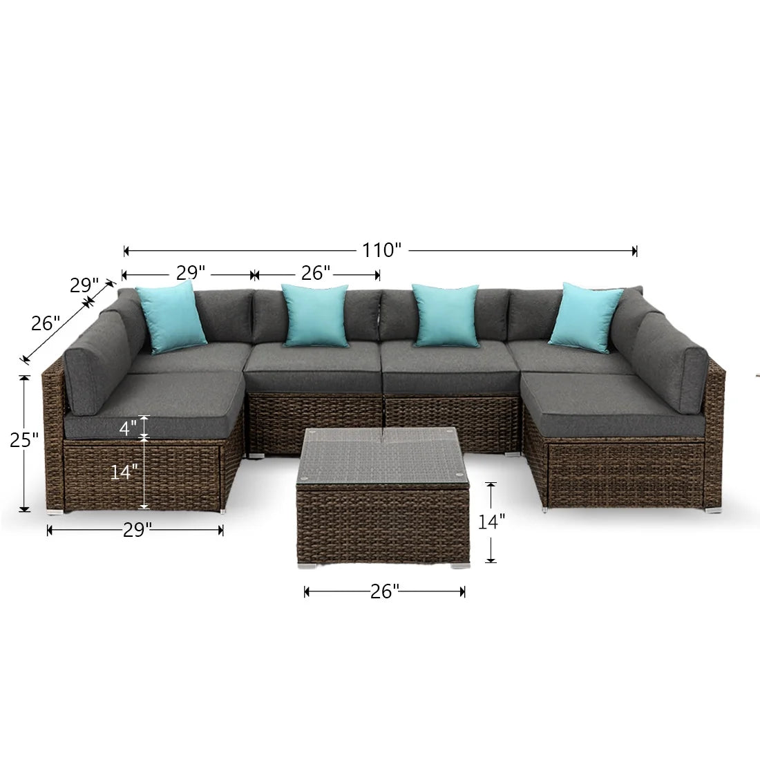 COSIEST 7-Piece 6-Seats Outdoor Brown Wicker Patio Sectional Sofa Set with Coffee Table